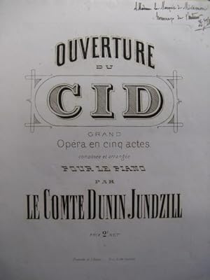 DUNIN JUNDZILL Adam Ouverture du Cid Dédicace Piano ca1850