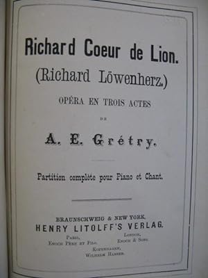 GRETRY André Richard Coeur de Lion Opéra XIXe?