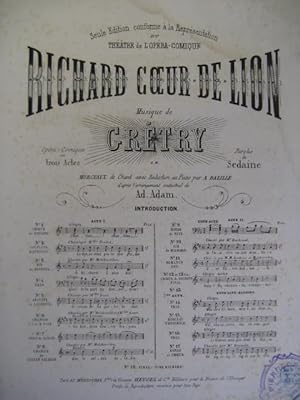 GRÉTRY Richard Coeur de Lion No 6 Chanson Piano Chant 1865?