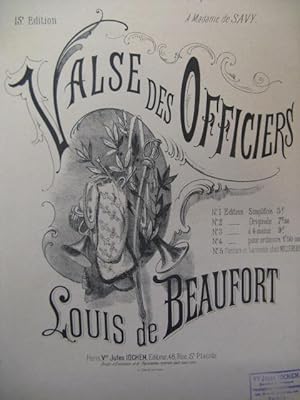Seller image for DE BEAUFORT Louis Valse des Officiers Piano XIXe for sale by partitions-anciennes