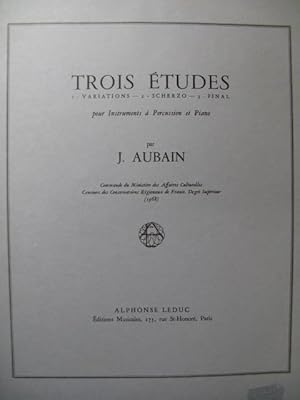 Imagen del vendedor de AUBAIN J. Trois tudes Piano Instruments  Percussion 1968 a la venta por partitions-anciennes