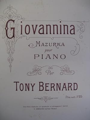 BERNARD Tony Giovannina Piano