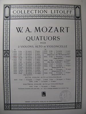 MOZART W. A. Quatuor No 4 B dur Violon Alto Violoncelle