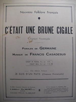 CASADESUS Francis Brune Cigale chant piano 1937