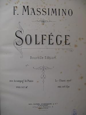 MASSIMINO F. Solfège Chant Piano ca1880