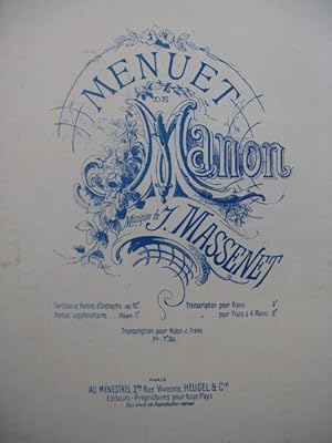 Seller image for MASSENET Jules Manon Menuet Piano 4 mains 1892 for sale by partitions-anciennes