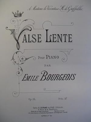 Bild des Verkufers fr BOURGEOIS Emile Valse Lente Piano ca1890 zum Verkauf von partitions-anciennes