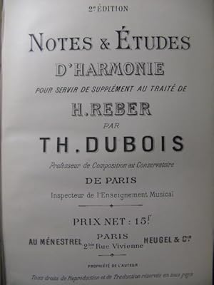 DUBOIS Théodore Notes et Etudes d'Harmonie XIXe