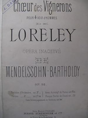 MENDELSSOHN Choeur des Vignerons de Lorely Chant Piano Orchestre ca1870