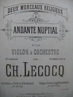 LECOCQ Charles Andante Nuptiale Dédicace Violon Orchestre ca1885