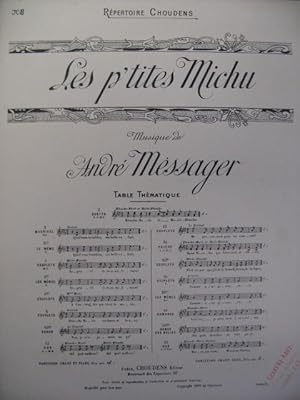 Imagen del vendedor de MESSAGER Andr Les p'tites Michu No 8 Couplets Chant Piano ca1900? a la venta por partitions-anciennes