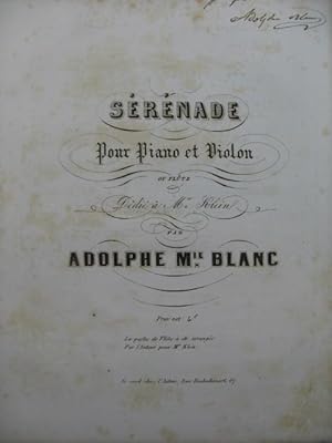 BLANC Adolphe Serenade Dedicace Violon Piano XIXe