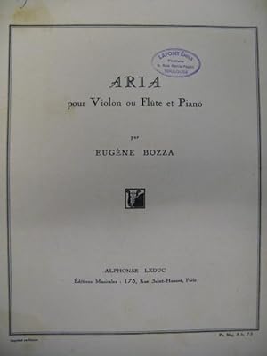 BOZZA Eugène Aria Flute Violon Piano 1936