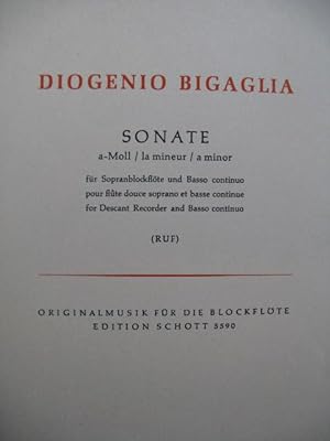 BIGAGLIA Diogenio Sonate A Moll Flûte à bec Basse continue