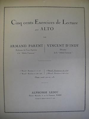PARENT D'INDY 500 Exercices Recueil No 3 pour Alto 1925