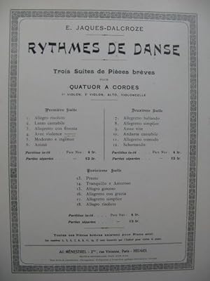 Immagine del venditore per JAQUES-DALCROZE E. Rythmes de Danse Suite No 1 Quatuor 1922 venduto da partitions-anciennes