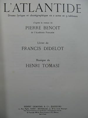 TOMASI Henri L'Atlantide Chant Piano Dédicace 1959