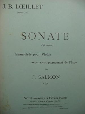LOEILLET J. B. Sonate Sol Majeur Violon Piano 1921