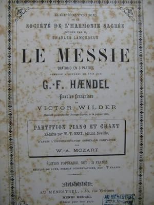 HAENDEL G. F. Le Messie Chant Piano XIXe