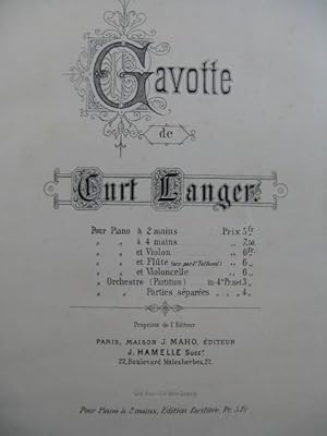 Bild des Verkufers fr LANGER Curt Gavotte Piano zum Verkauf von partitions-anciennes