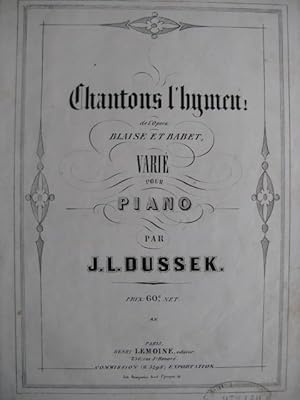 Seller image for DUSSEK Jan Ladislav Chantons L'Ymen ! Piano ca1860 for sale by partitions-anciennes