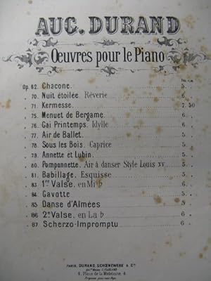 Seller image for DURAND Auguste Valse No 1 Piano 1880 for sale by partitions-anciennes