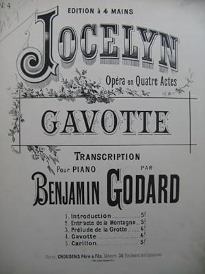 GODARD Benjamin Jocelyn Gavotte Piano 4 mains ca1888