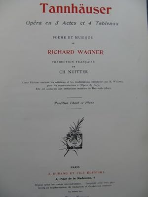 WAGNER Richard Tannhäuser Opéra Piano Chant ca1895