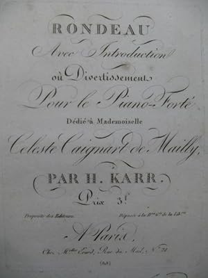 Image du vendeur pour KARR Henry Rondeau avec Introduction Piano ca1830 mis en vente par partitions-anciennes