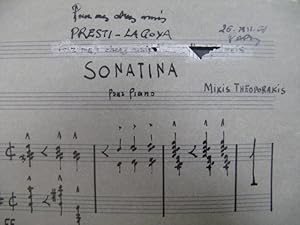 THEODORAKIS Mikis Sonatina Piano Manuscrit dédicacé