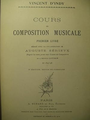 D'INDY Vincent Cours de Composition Musicale 1er Livre Harmonie 1912
