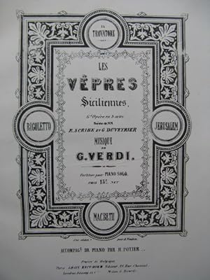 VERDI Giuseppe Les Vepres Siciliennes Opera Piano solo