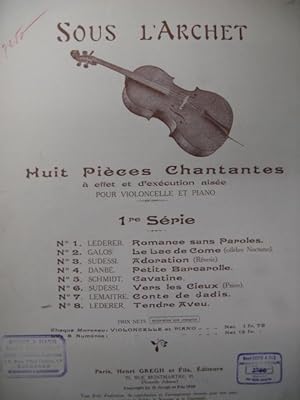 LEDERER Dezso Tendre Aveu Violoncelle Piano 1926