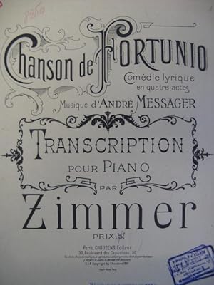 Imagen del vendedor de MESSAGER Andr Chanson de Fortunio Piano 1907 a la venta por partitions-anciennes