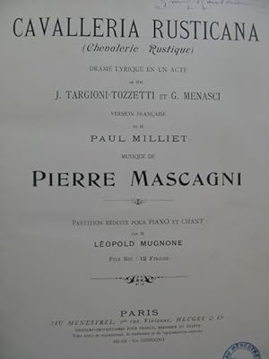 MASCAGNI Pietro Cavalleria Rusticana Drame Chant Piano 1900?