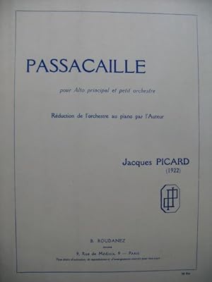 Bild des Verkufers fr PICARD Jacques Passacaille Piano Alto zum Verkauf von partitions-anciennes