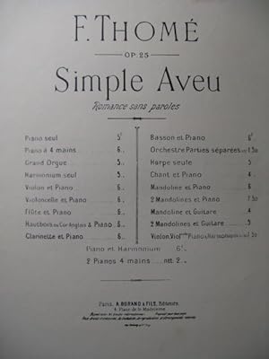 Seller image for THOM Francis Simple Aveu Piano for sale by partitions-anciennes