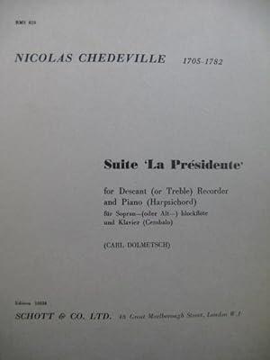CHEDEVILLE Nicolas Suite La Présidente Flûte à bec Piano