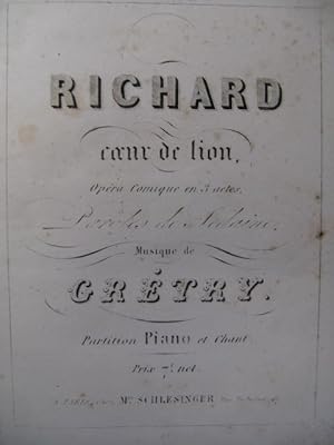 Image du vendeur pour GRTRY Andr Richard Coeur de Lion Opera ca1850 mis en vente par partitions-anciennes