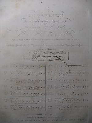 Imagen del vendedor de AUBER D. F. E. Le Philtre No 4 Air Chant Piano ca1831 a la venta por partitions-anciennes