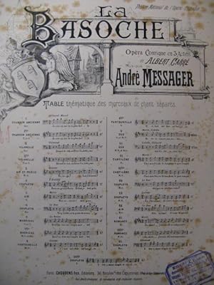 Imagen del vendedor de MESSAGER Andr La Basoche No 9 Duo Chant Piano 1890 a la venta por partitions-anciennes