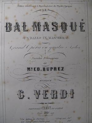 VERDI Giuseppe Le Bal Masqué Opéra 1865