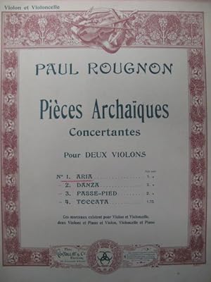 Seller image for ROUGNON Paul Pices Archaques Violon Violoncelle 1911 for sale by partitions-anciennes