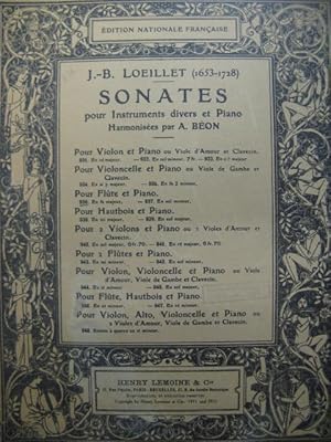 LOEILLET J. B. Sonate No 7 Flute Piano 1947