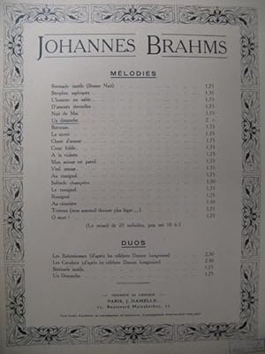 BRAHMS Johannes Un Dimanche Chant Piano 1929