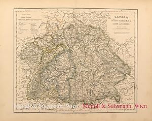 Seller image for Bayern, Wrttemberg, Baden und Hessen". Aus Meyer's Hand-Atlas der neuesten Erdbeschreibung. for sale by Antiquariat MEINDL & SULZMANN OG