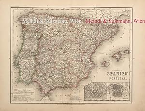 Seller image for Die Knigreiche Spanien und Portugal". Aus Meyer's Hand-Atlas der neuesten Erdbeschreibung. for sale by Antiquariat MEINDL & SULZMANN OG