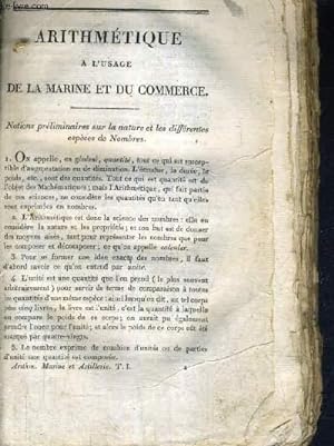 Bild des Verkufers fr ARITHMETIQUE A L'USAGE DE LA MARINE ET DU COMMERCE. zum Verkauf von Le-Livre