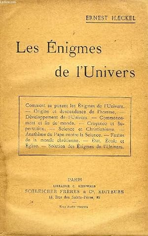 Bild des Verkufers fr LES ENIGMES DE L'UNIVERS zum Verkauf von Le-Livre