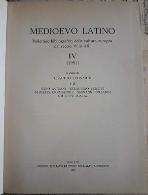 Immagine del venditore per MEDIOEVO LATINO-Bollettino bibliografico della cultura europea dal secolo VI al XIII -IV-1981 (1983) venduto da Invito alla Lettura